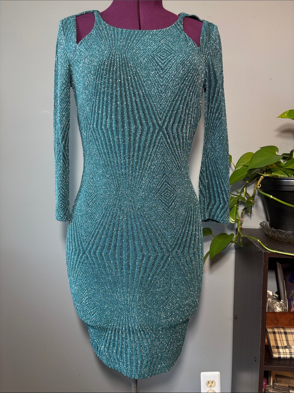 Trixxi Teal Sparkle Bodycon Mini Dress
